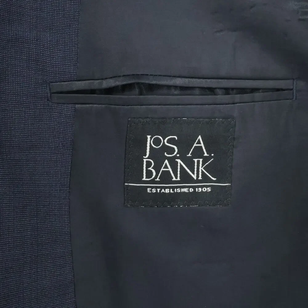 Jos A Bank Sport Coat Mens 50R Blue Wool Jacket Lined Blazer Micro Plaid Career